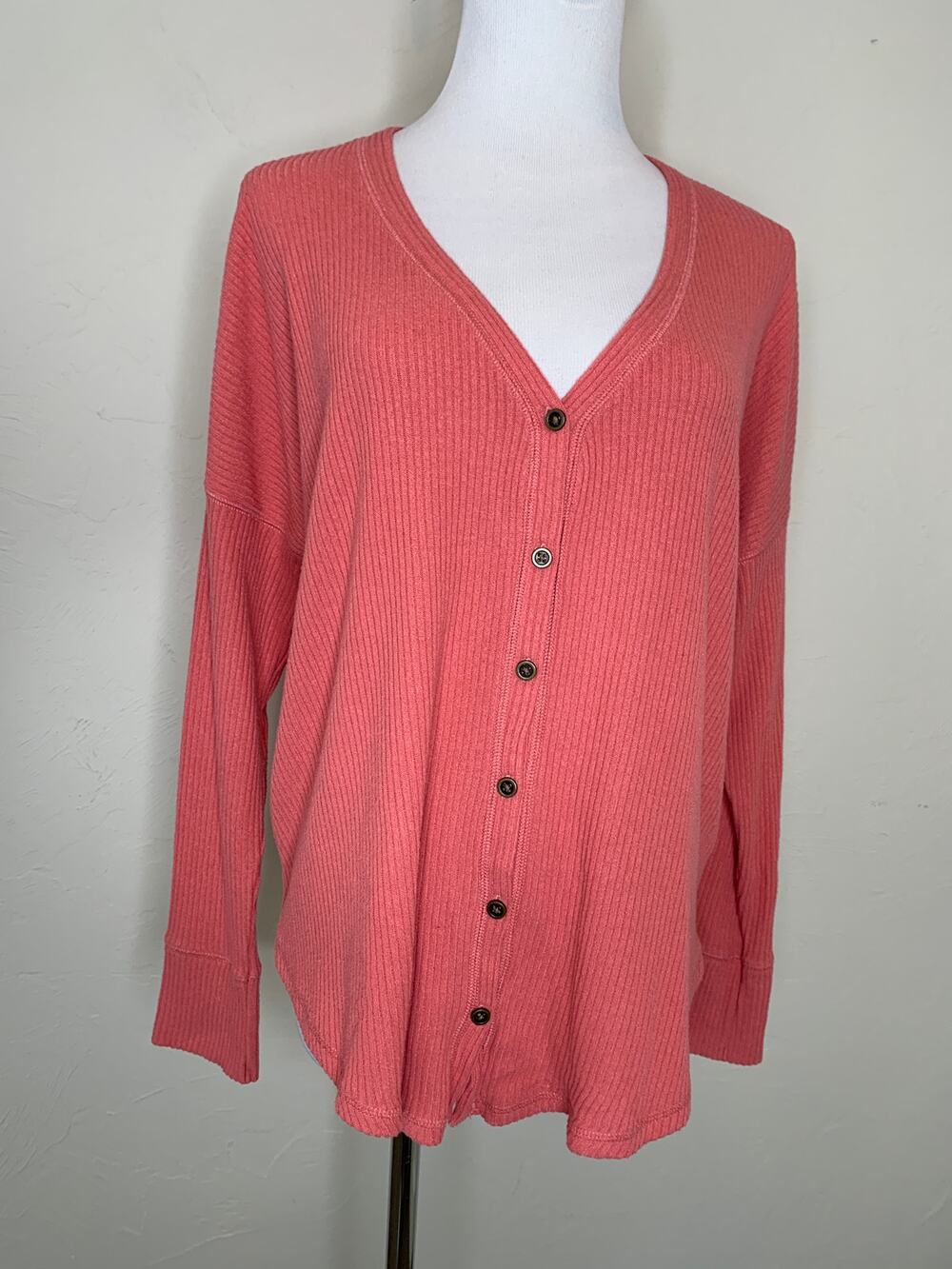 Abercrombie & Fitch Coral Ribbed Button Front Jersey Shirt Sz Small